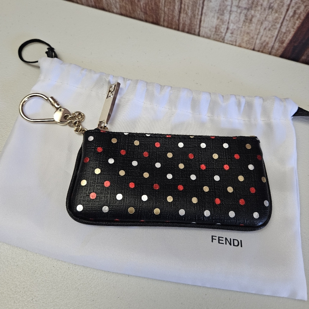 Fendi Black Polka Dot Keychain Wallet